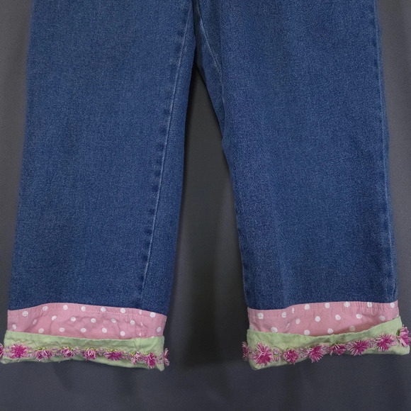 Quacker Factory Denim Pants Elastic Waist Size S Whimsical Fairy Y2K Maximalist - Picture 4 of 10